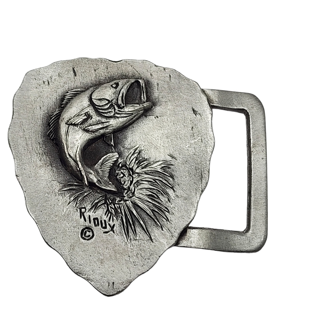 Pewter Belt Buckle Sarah Rioux Signed Fish